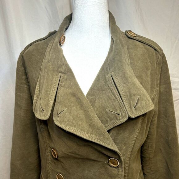 Yuvita Vintage Olive Green Soft Womens Pea Coat Blazer Jacket Collared Button Up - Picture 3 of 8
